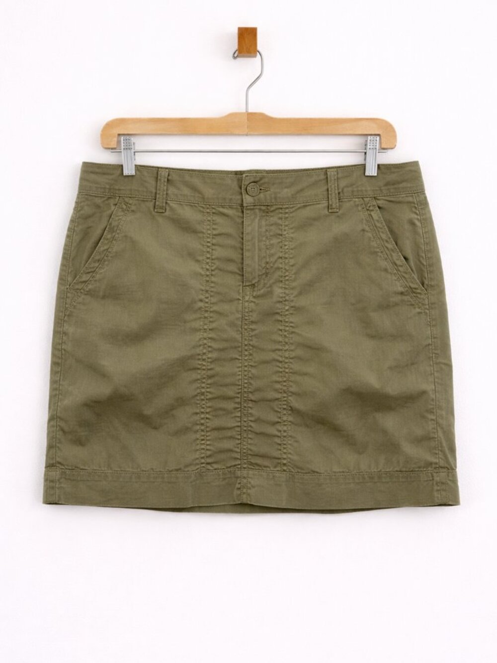 LOFT Olive Green Utility Mini Skirt | Zip Front Pockets | Size 6